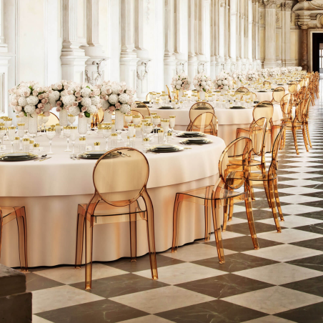 Chaise design en plexi transparent ambre Elizabeth