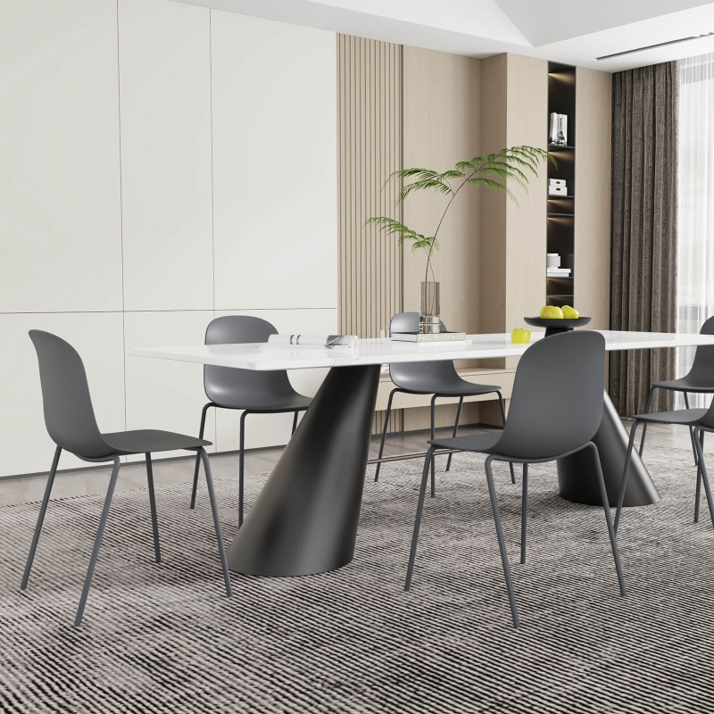 Chaise coque moderne empilable en polypropylène gris foncé avec pieds en métal - Lily