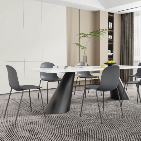 Chaise coque moderne empilable en polypropylène gris foncé avec pieds en métal - Lily