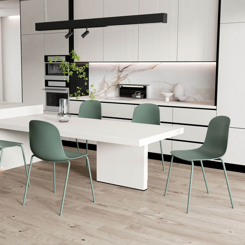 Chaise coque moderne empilable en polypropylène vert avec pieds en métal - Lily