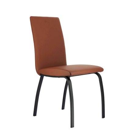 Chaise de salle à manger rembourrée cognac avec pieds en métal - Darcy