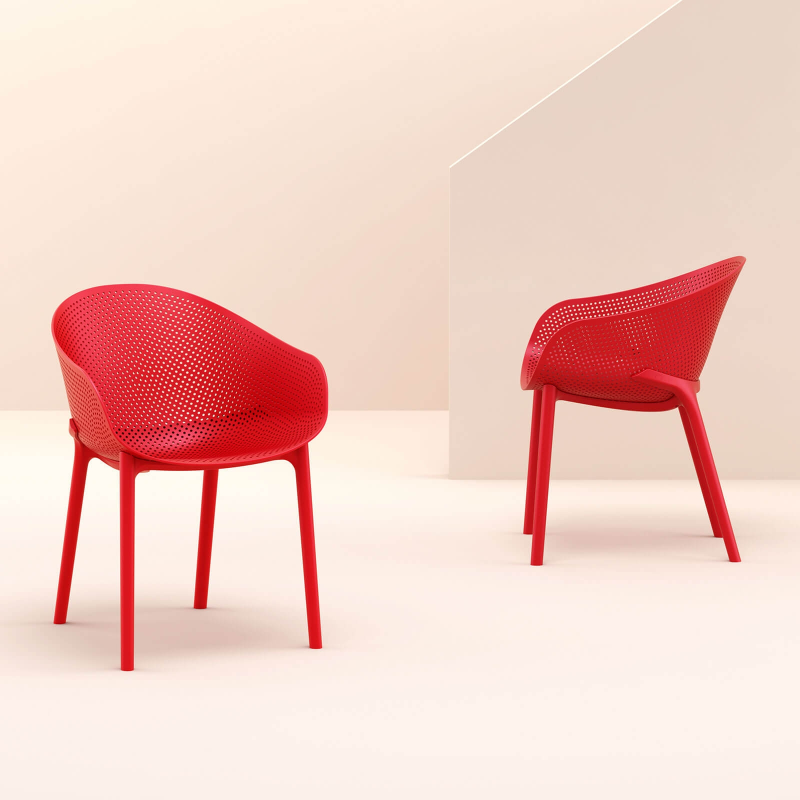 Fauteuil moderne en polypropylène rouge - Sky