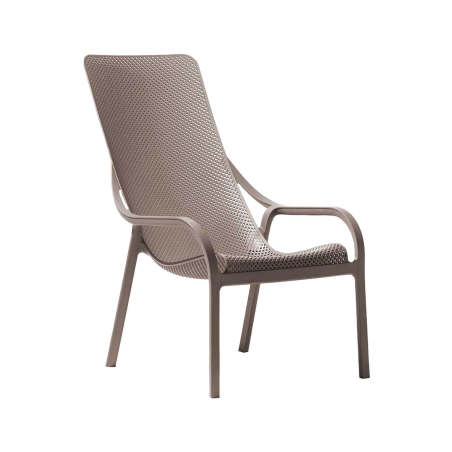 Fauteuil lounge extérieur en polypropylène recyclable taupe empilable - Net Lounge