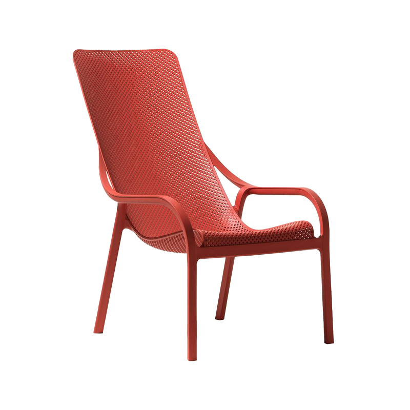 Fauteuil lounge design en polypropylène recyclable rouge corail - Net Lounge