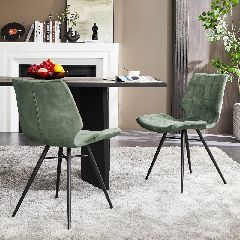 Chaise design vintage rembourrée en velours vert - Ibéris