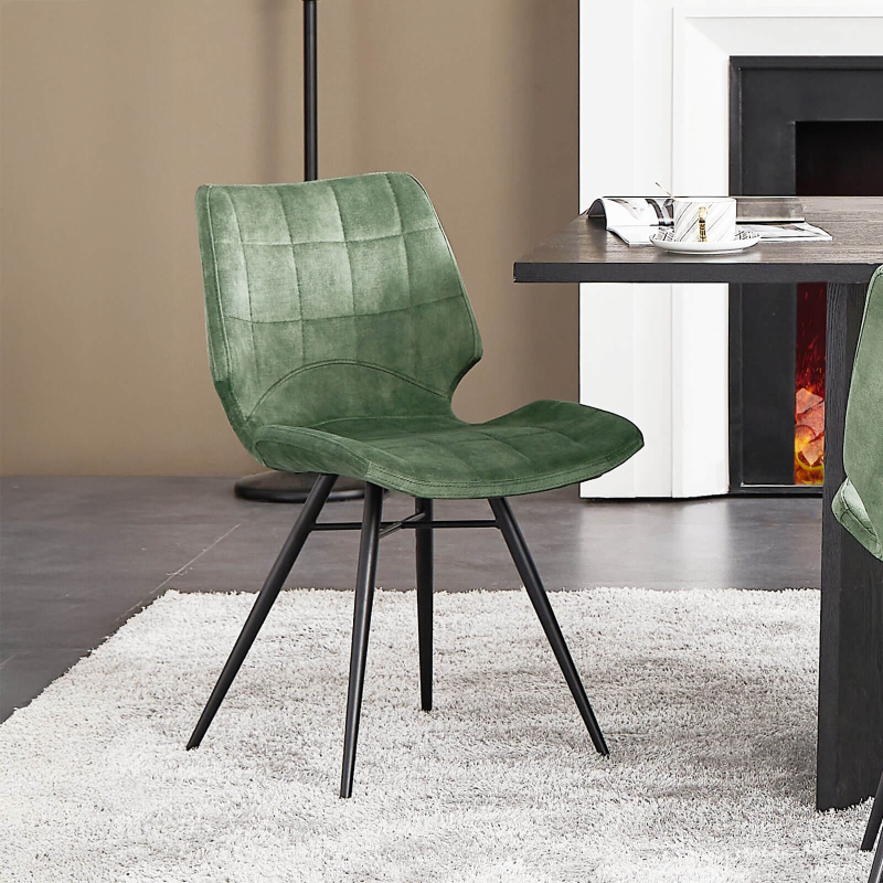 Chaise design vintage rembourrée en velours vert - Ibéris
