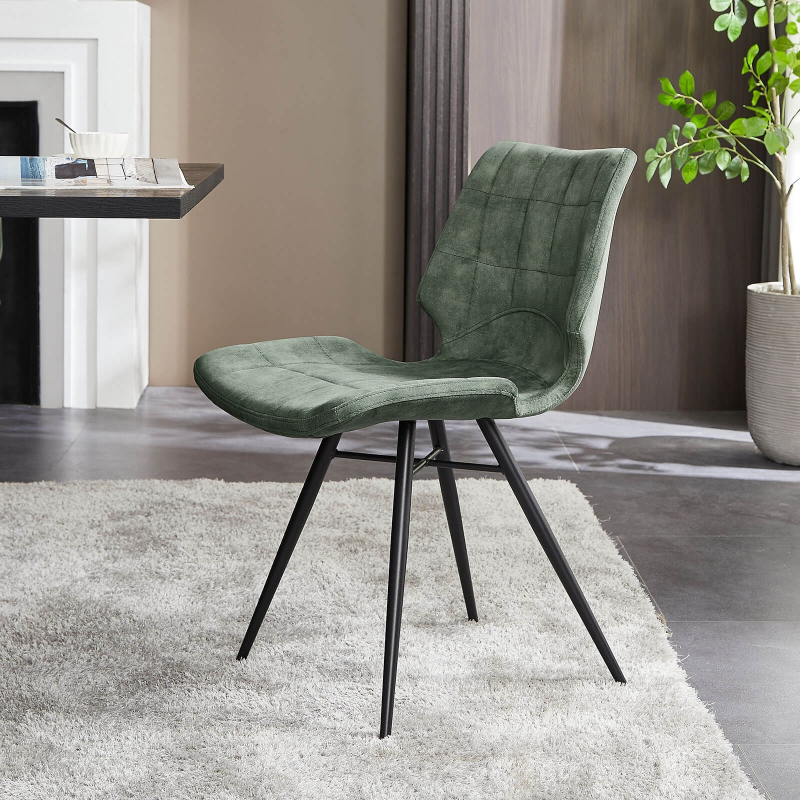 Chaise design vintage rembourrée en velours vert - Ibéris