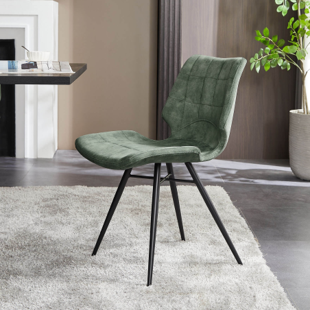 Chaise design vintage rembourrée en velours vert - Ibéris
