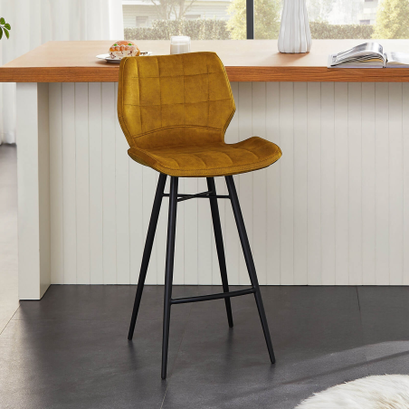 Tabouret moderne coque matelassée en velours et pieds en métal noir - Impia