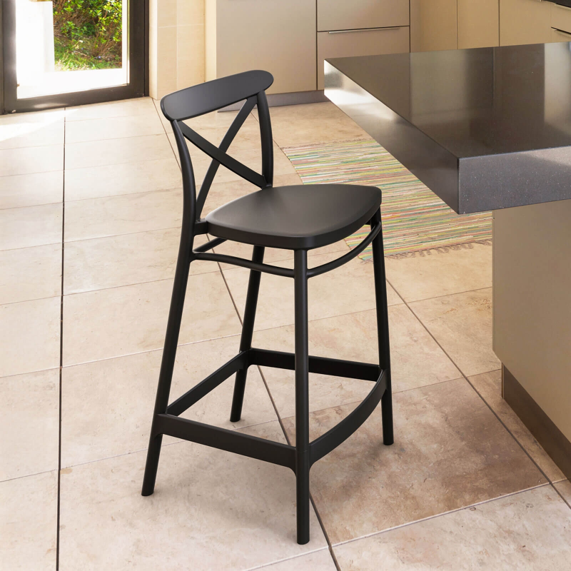 Tabouret en polypropylène noir moderne avec dossier - Cross