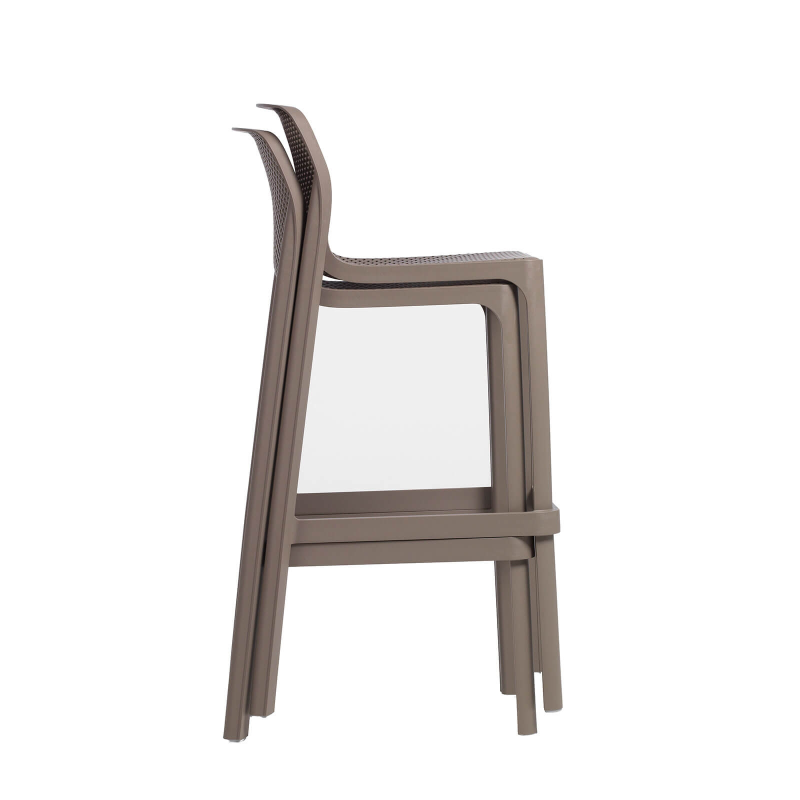 Tabouret de bar extérieur empilable en polypropylène taupe - Net stool
