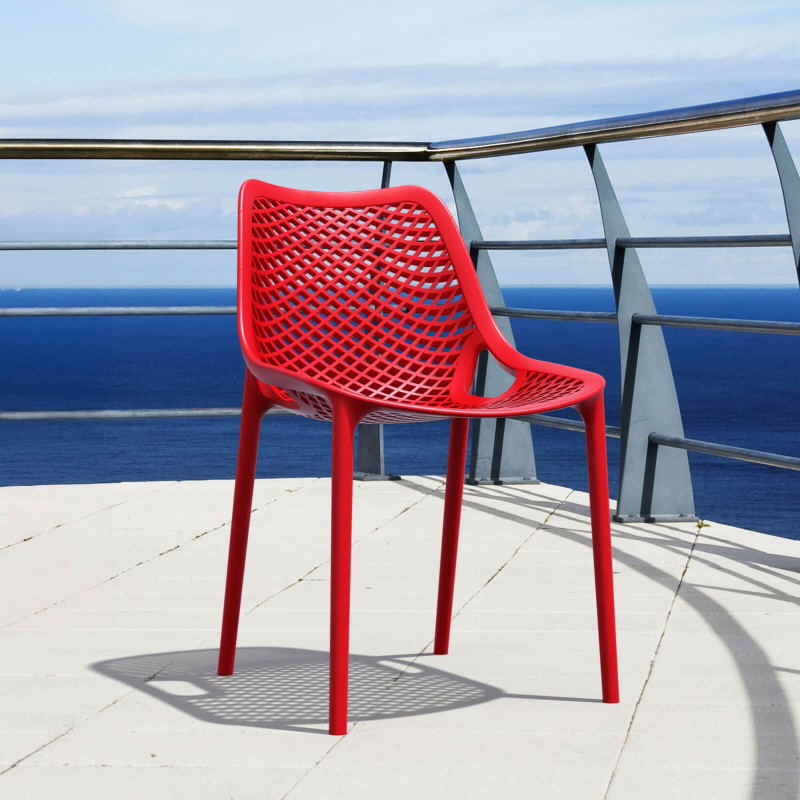 Chaise de jardin moderne ajourée en polypropylène rouge - Air