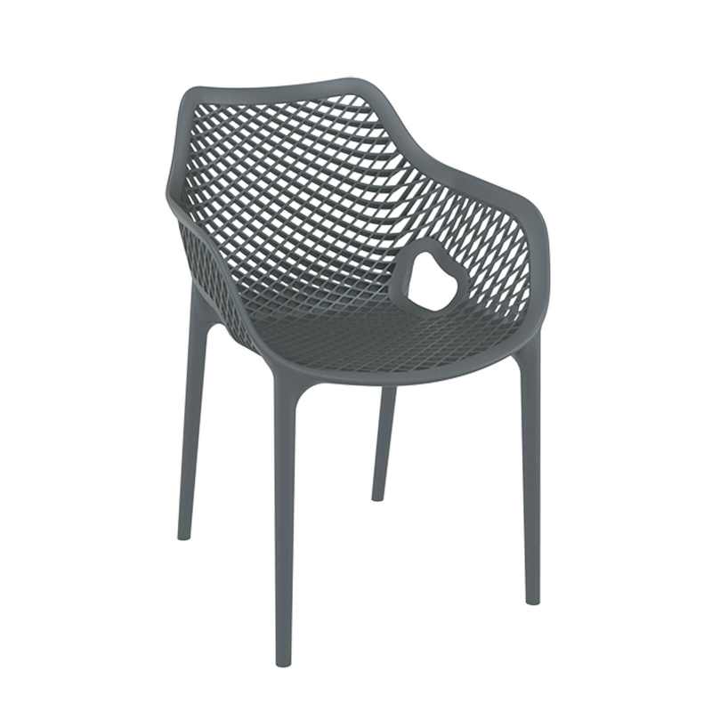 Fauteuil de jardin moderne ajouré en polypropylène gris foncé