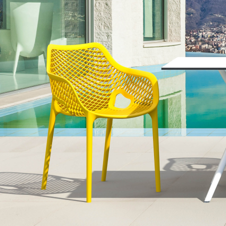 Fauteuil de jardin moderne ajouré en polypropylène jaune