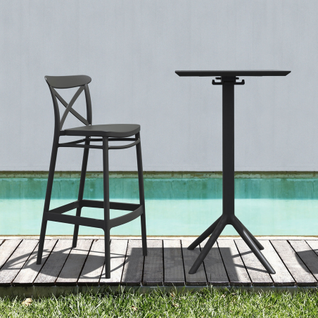 Tabouret de jardin noir avec dossier