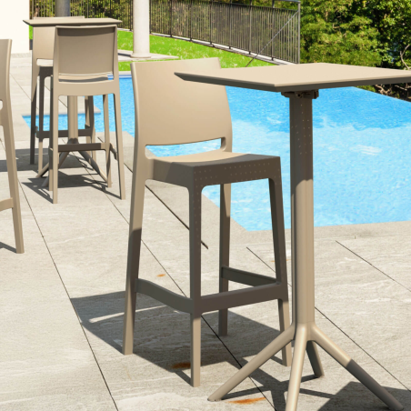 Tabouret de bar d'extérieur empilable en polypropylène taupe - Maya