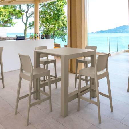 Tabouret de bar d'extérieur empilable en polypropylène taupe - Maya