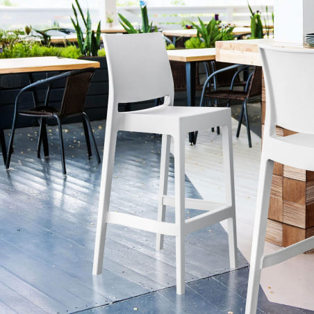 Tabouret hauteur 75 cm empilable en polypropylène blanc - Maya