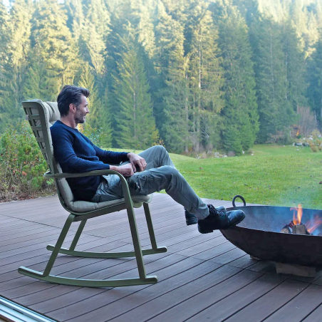 Rocking-chair moderne extérieur inclinable et empilable vert– Folio