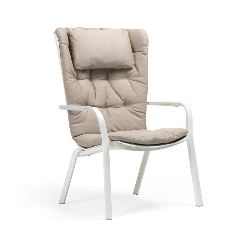 Fauteuil design de jardin empilable et réglable blanc avec coussin beige - Folio