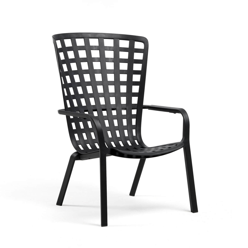 Fauteuil tendance de jardin empilable en polypropylène noir - Folio