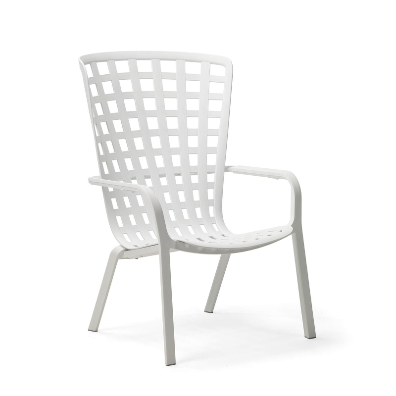 Fauteuil moderne de jardin empilable et réglable en plastique blanc- Folio