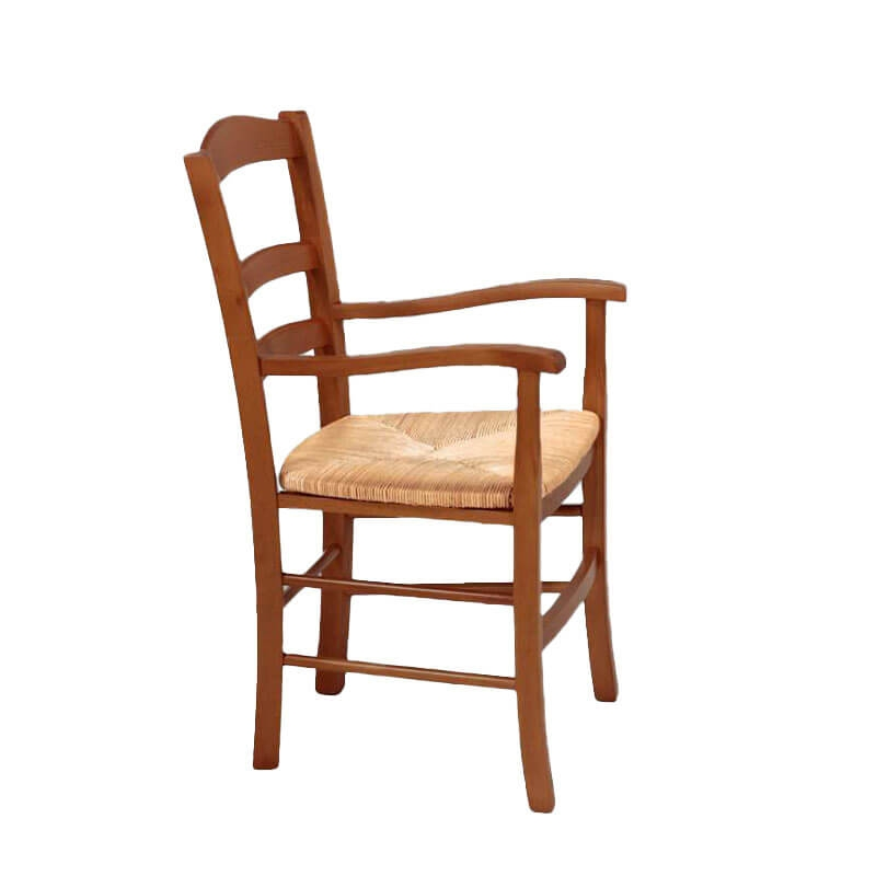 Fauteuil campagnard en bois massif rustique et paille - Brocéliande