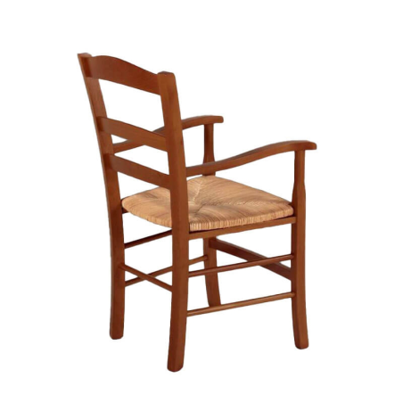 Fauteuil traditionnel en bois massif rustique et paille - Brocéliande