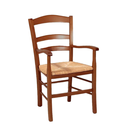 Fauteuil traditionnel en bois massif rustique et paille - Brocéliande