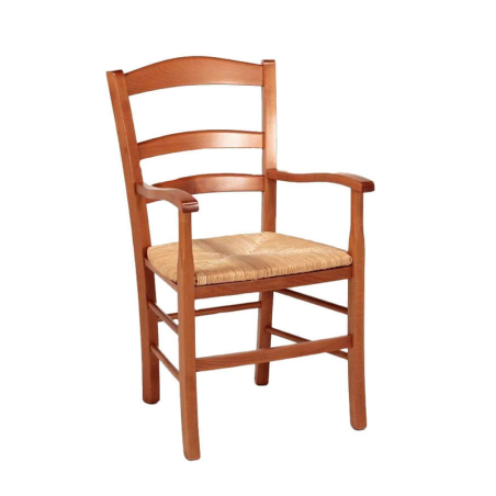 Fauteuil enhêtre massif moyen rustique et assise paille - Brocéliande