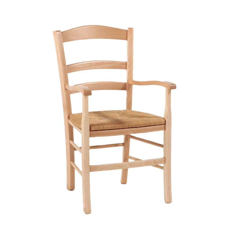 Fauteuil campagnard en bois massif clair rustique et paille - Brocéliande