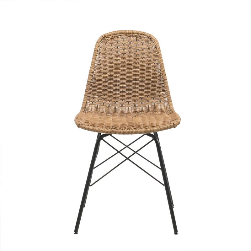 Chaise bohème tressée naturel avec pieds noirs - Bornéo