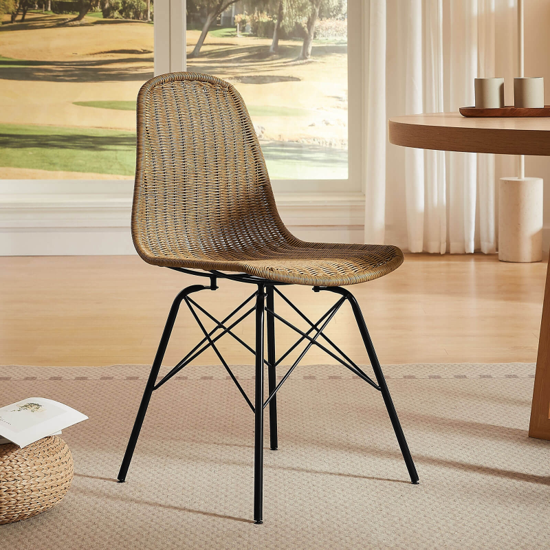 Chaise tressée naturel bohème avec pieds Eiffel - Bornéo