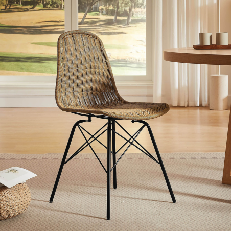 Chaise tressée naturel bohème avec pieds Eiffel - Bornéo