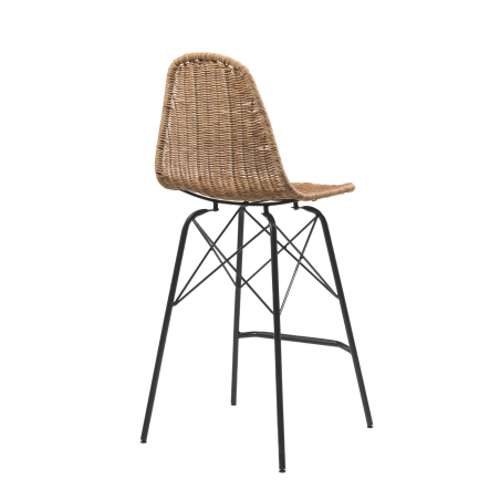 Tabouret tressé naturel ethnique avec pieds Eiffel - Java