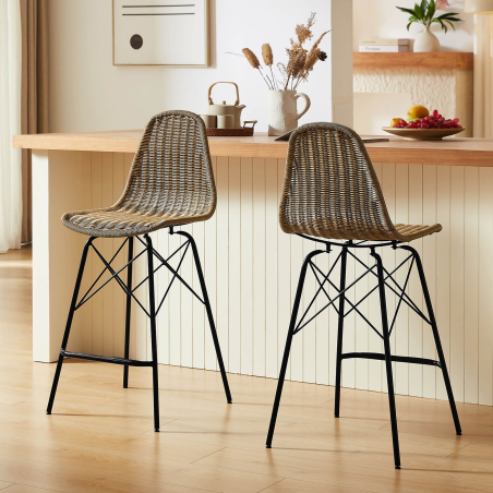 Tabouret tressé avec pieds noirs - Java