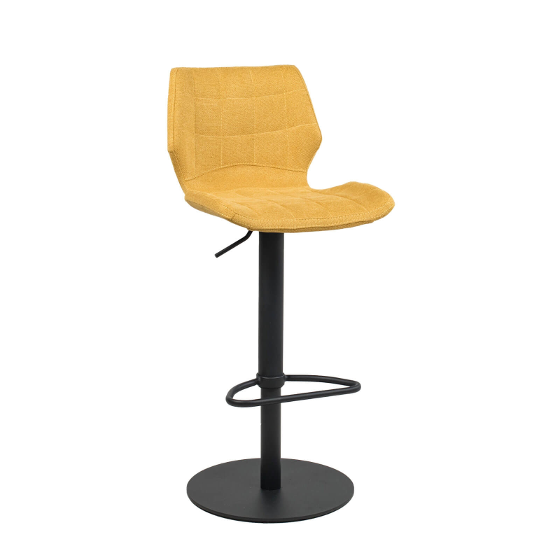 Tabouret réglable vintage avec pied en métal noir et assise jaune - Indica