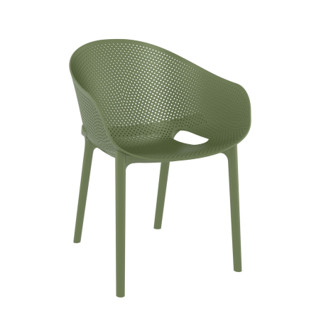 Fauteuil de jardin moderne empilable coque microperforée en polypropylène vert olive - Sky Pro