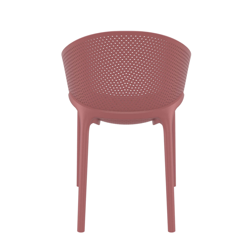 Fauteuil de jardin moderne empilable coque microperforée en polypropylène marsala - Sky Pro