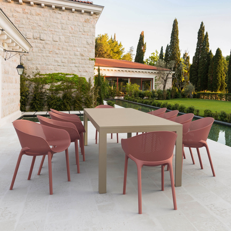 Fauteuil de jardin moderne empilable coque microperforée en polypropylène marsala - Sky Pro