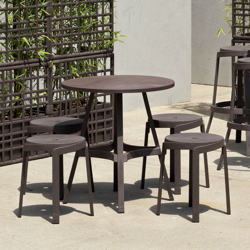 Table de jardin ronde écologique coloris terre - Combo