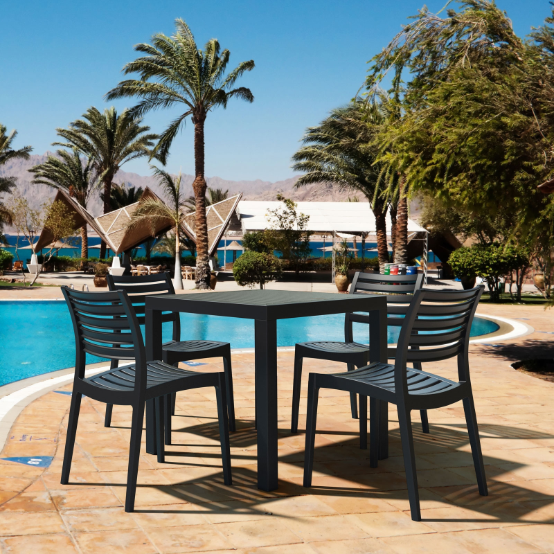 Table de terrasse carrée en plastique noir - Ares