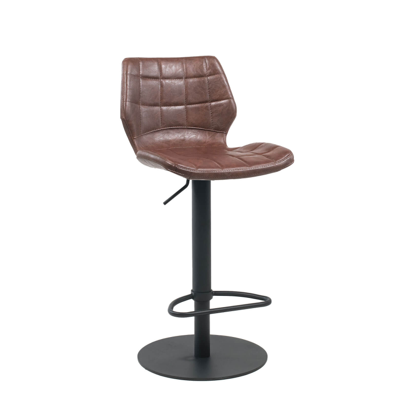 Tabouret réglable vintage métal noir et assise marron - Indica