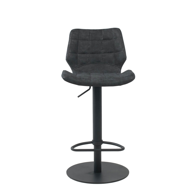 Tabouret tournant et réglable coque matelassée et patinée noir mat avec pied en métal noir - Indica