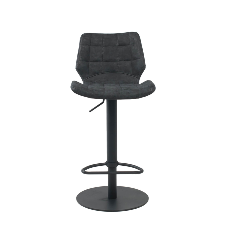 Tabouret tournant et réglable coque matelassée et patinée noir mat avec pied en métal noir - Indica