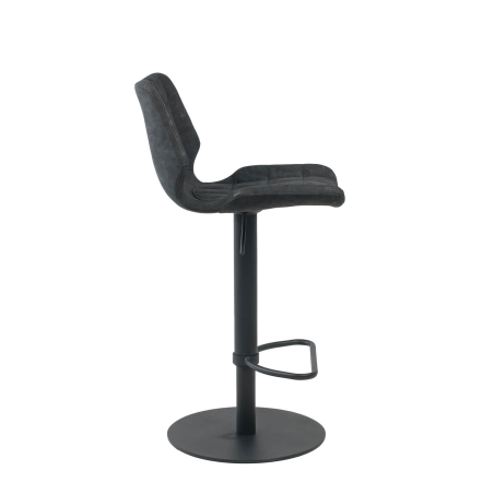 Tabouret tournant et réglable coque matelassée et patinée noir mat avec pied en métal noir - Indica