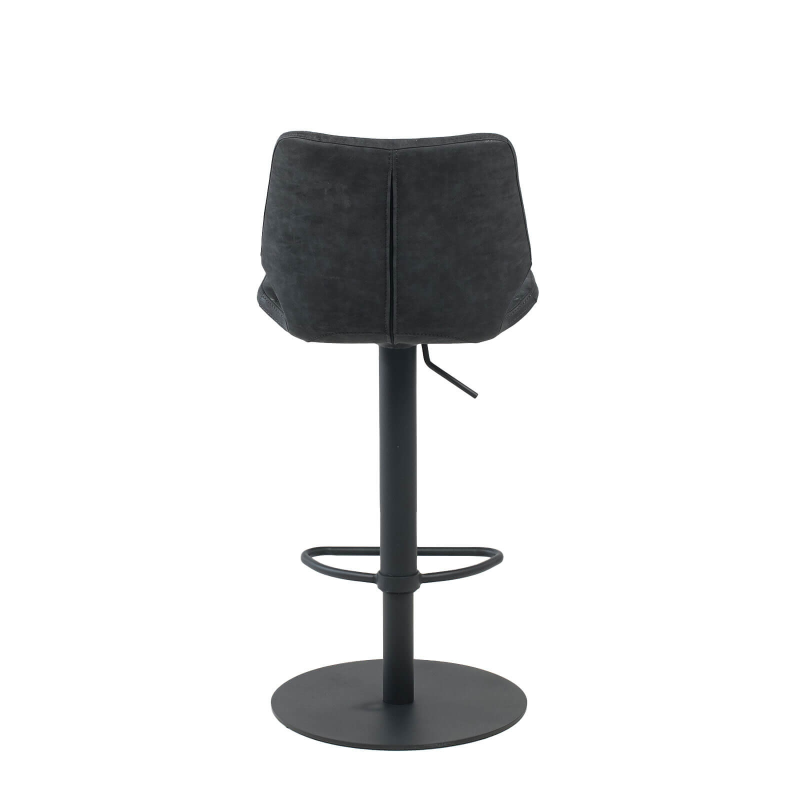 Tabouret tournant et réglable coque matelassée et patinée noir mat avec pied en métal noir - Indica