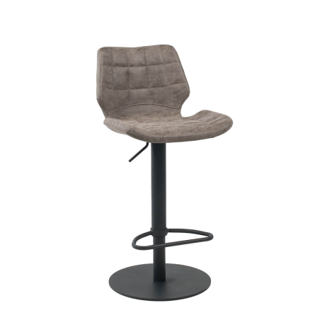 Tabouret tournant et réglable coque matelassée et patinée gris mat avec pied en métal noir - Indica