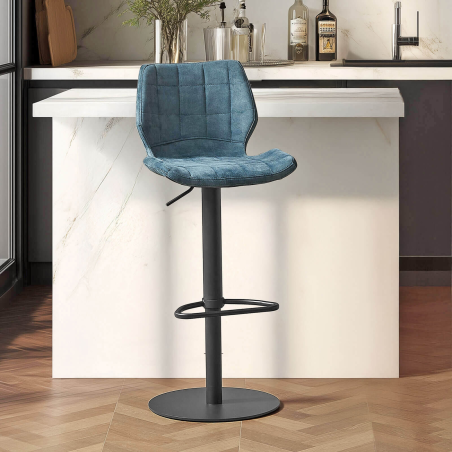 Tabouret tournant et réglable coque en velours avec pied en métal noir - Indica