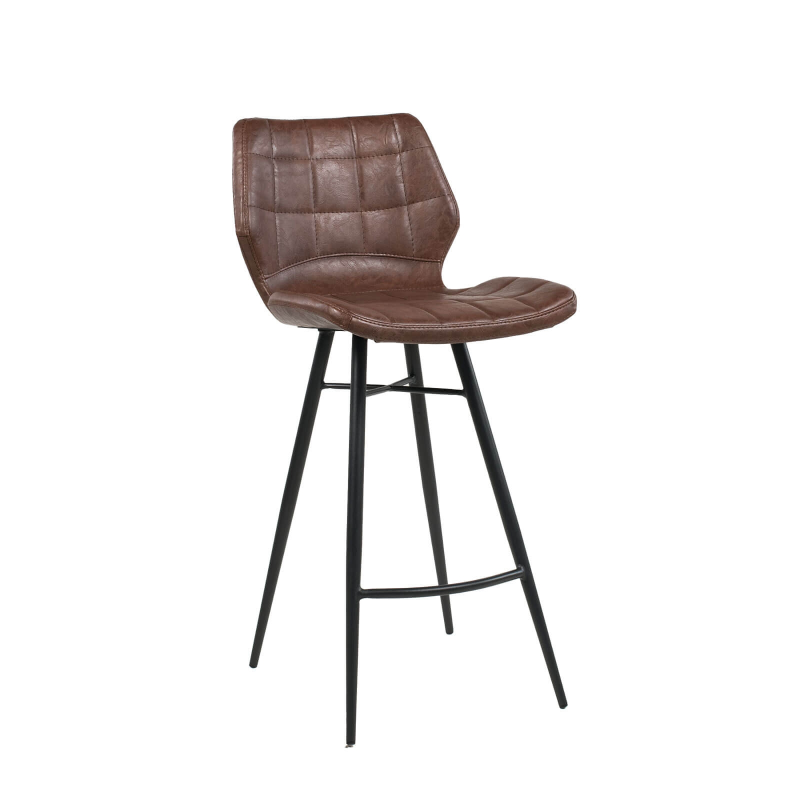 Tabouret vintage pieds en métal noir assise marron - Impia